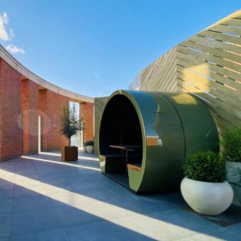 Outdoor 4 person pod in bespoke colour on a rooftop